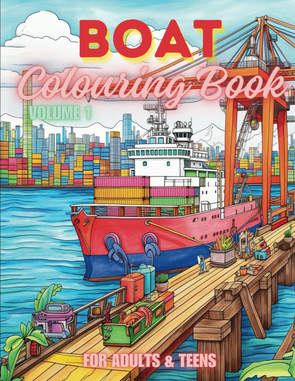 Boat Colouring Book for Adults & Teens. Black and White. 40 Unique Designs. 8.5x11"